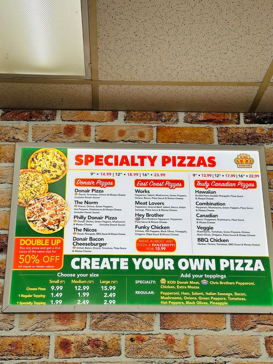 Menu, King of Donair