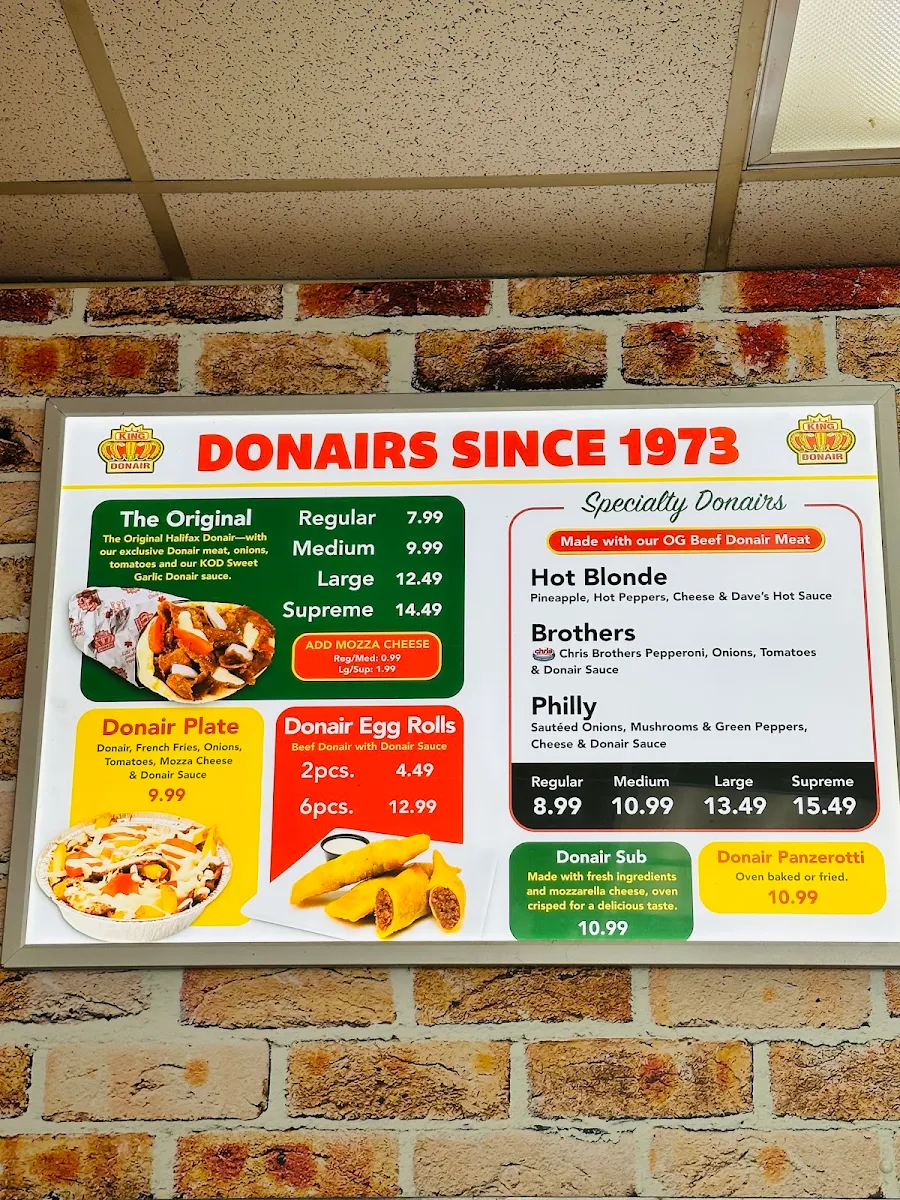 Menu, King of Donair