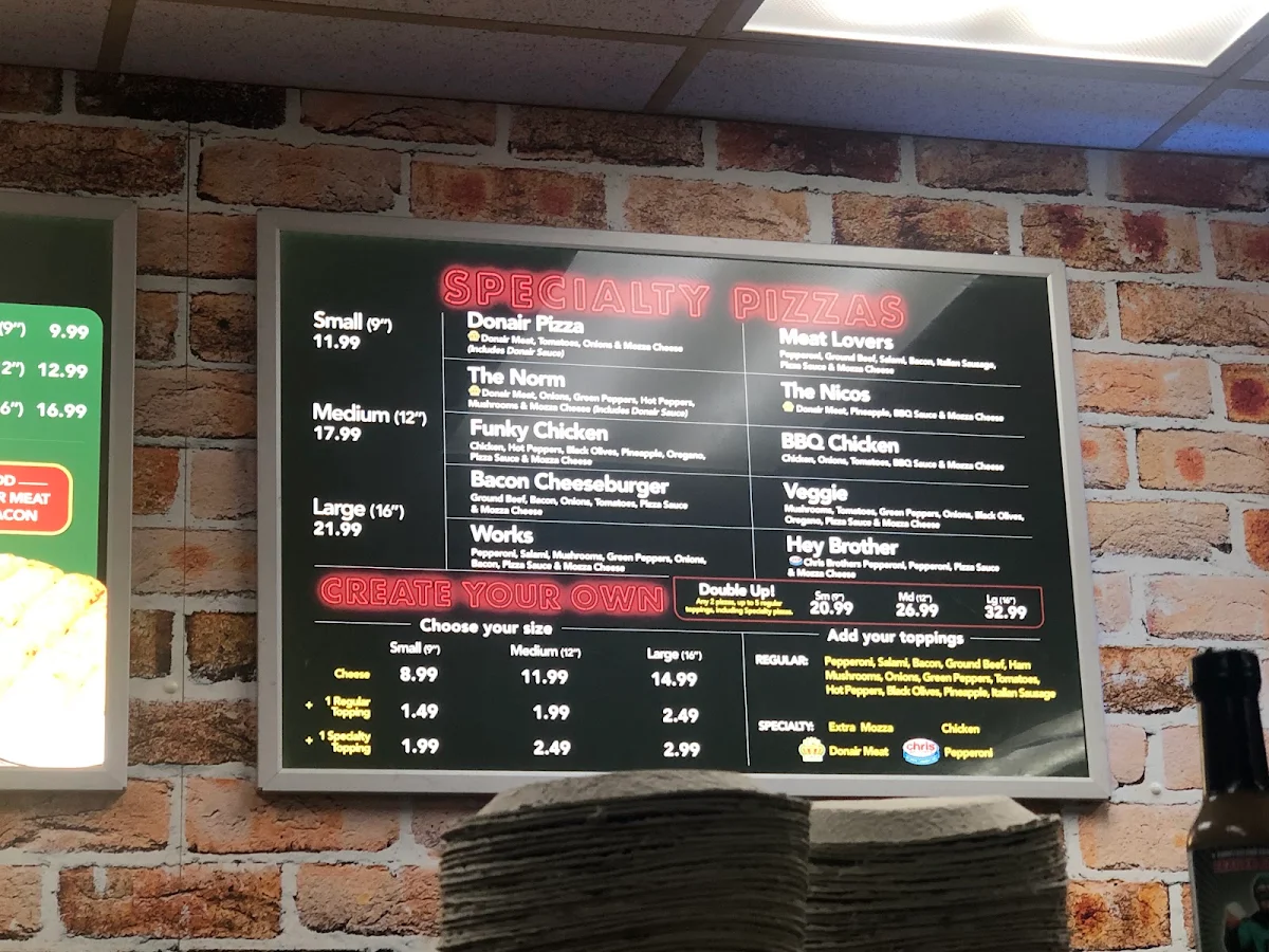 Menu, King of Donair