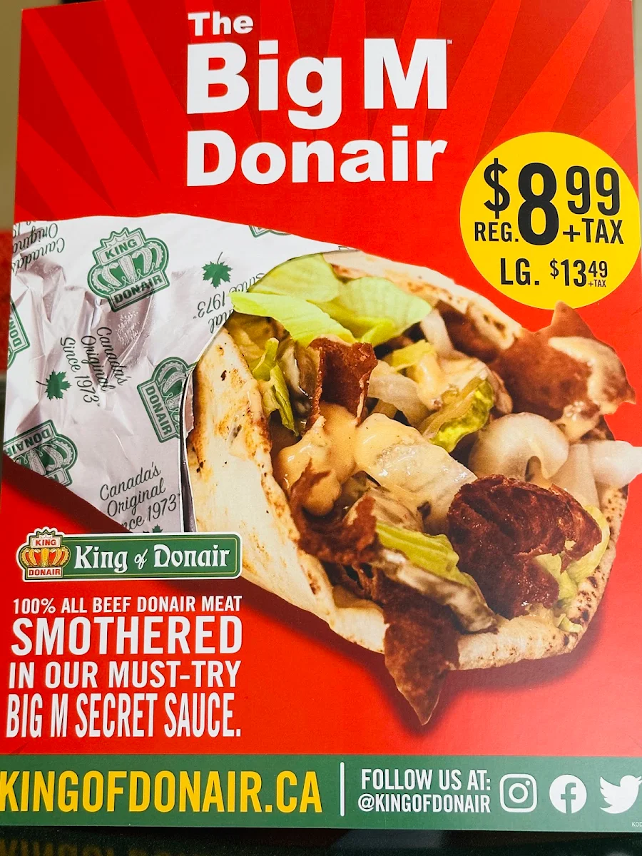 Menu, King of Donair