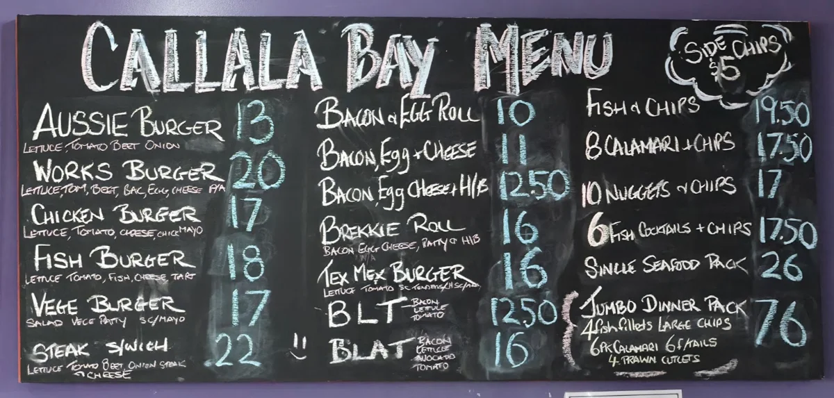 Menu, Callala Bay Takeaway