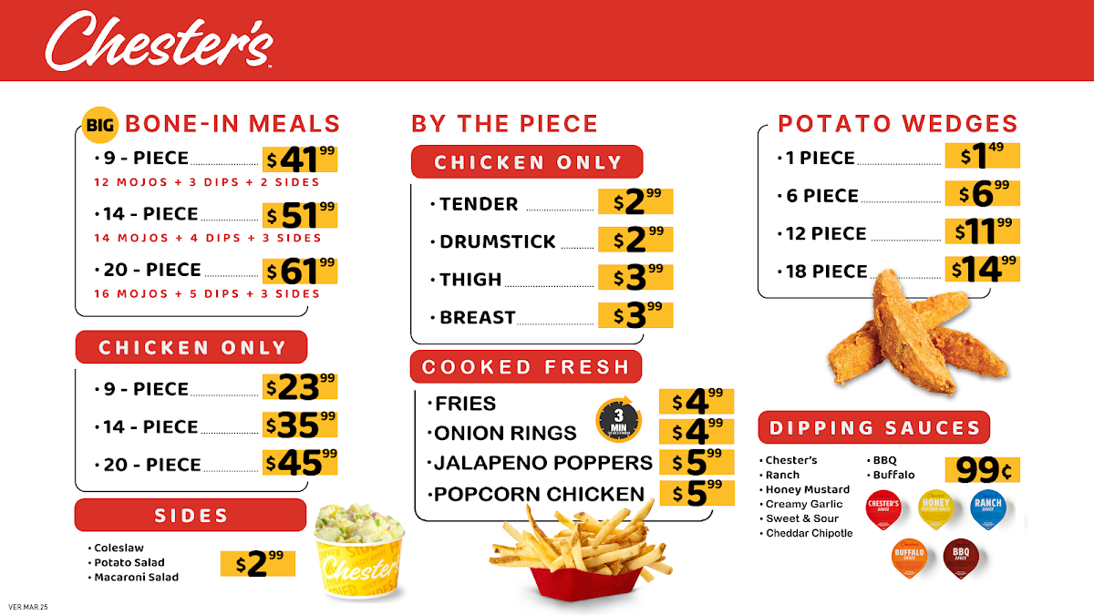 Menu, Chesters Fried Chicken
