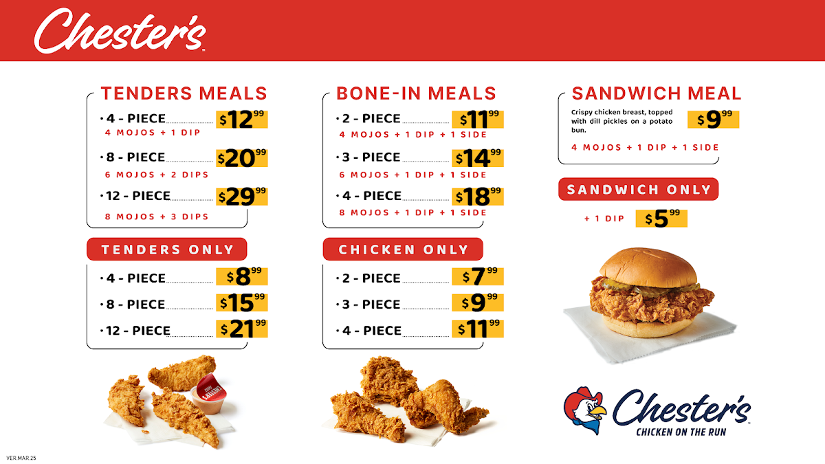 Menu, Chesters Fried Chicken
