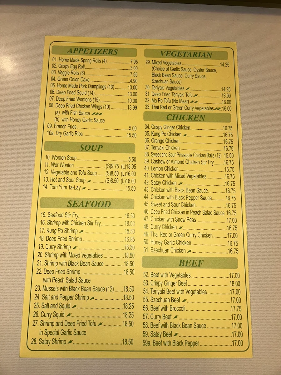 Menu, Mark's kitchen