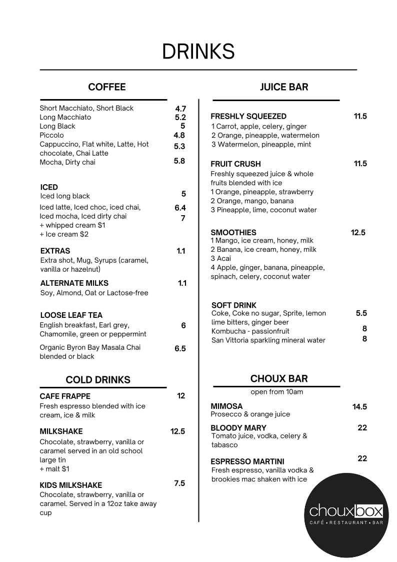 Menu, Choux Box