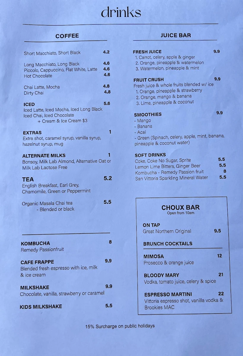 Menu, Choux Box