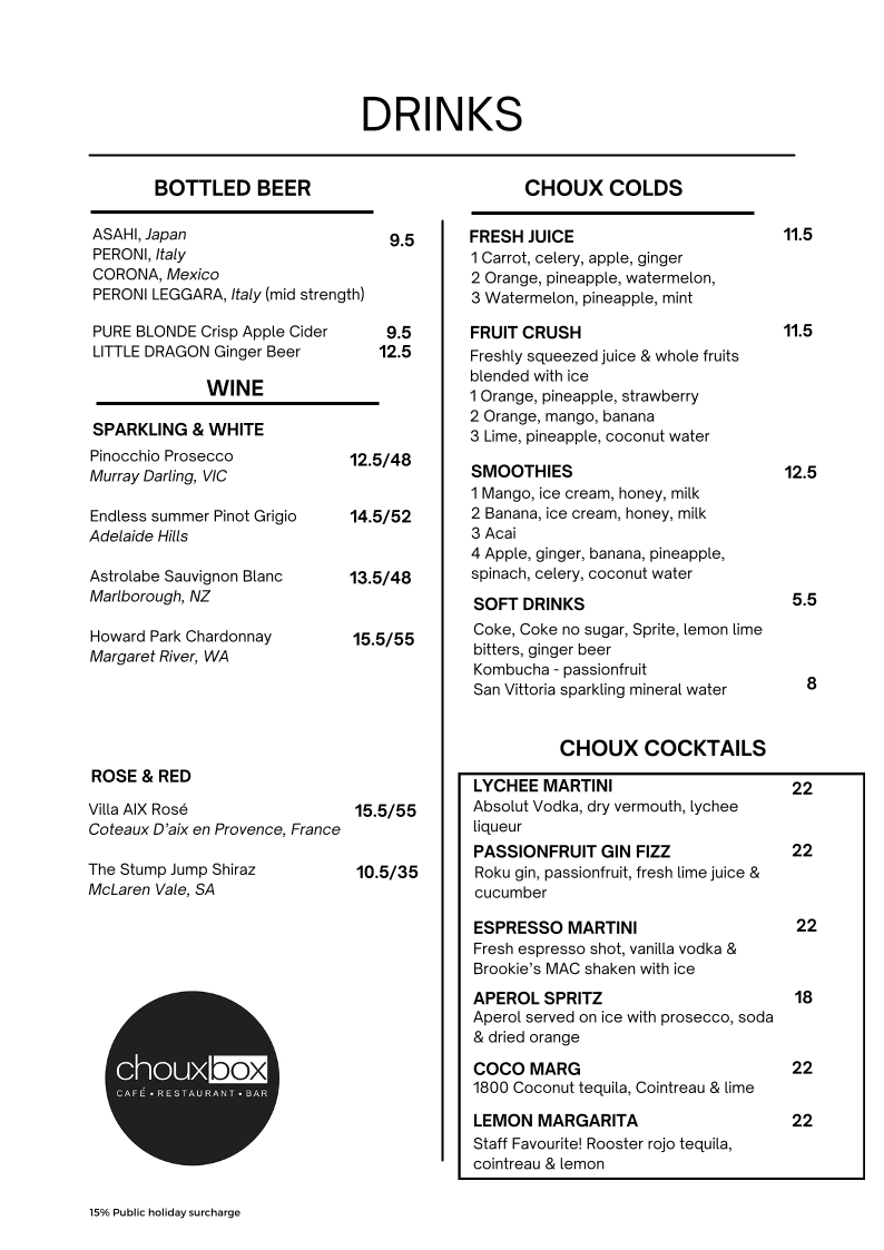 Menu, Choux Box
