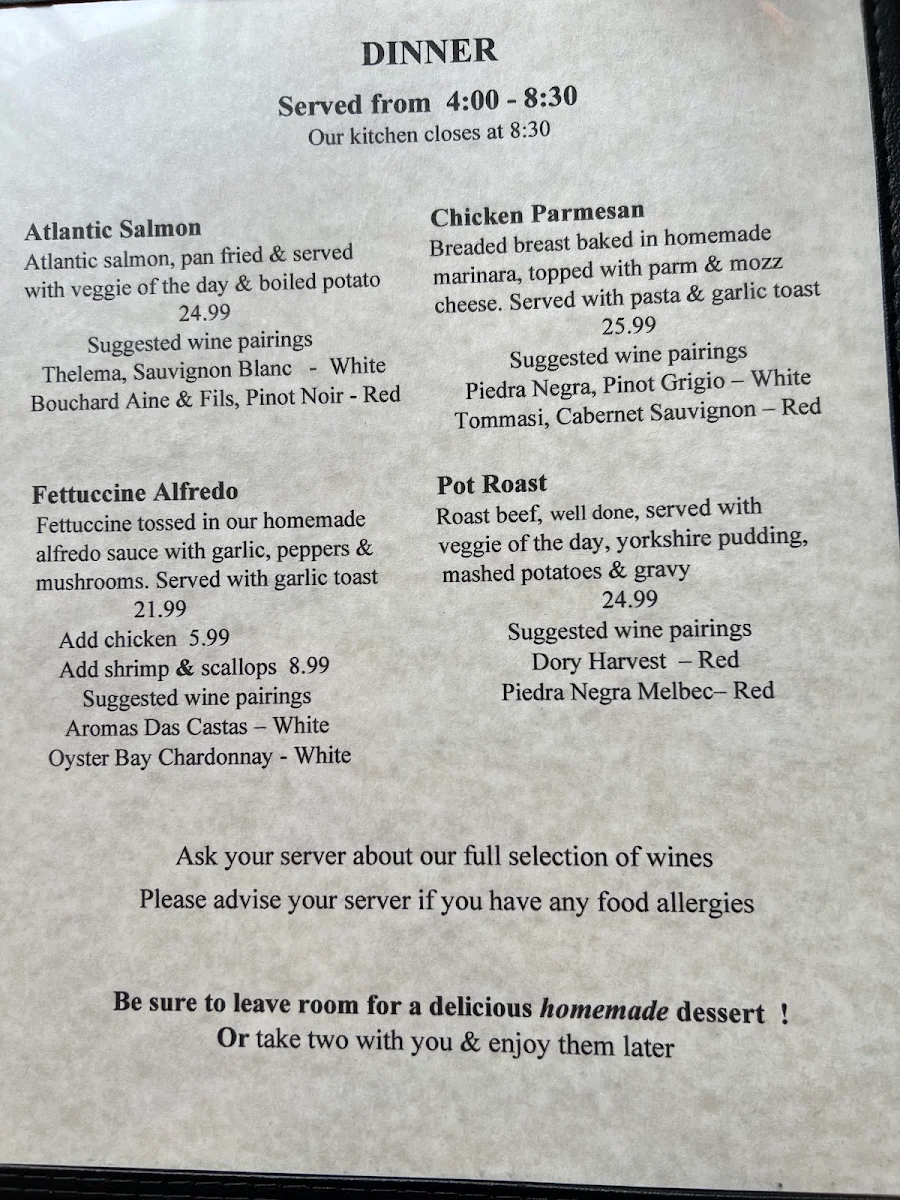 Menu, Mifflin's Tea Room