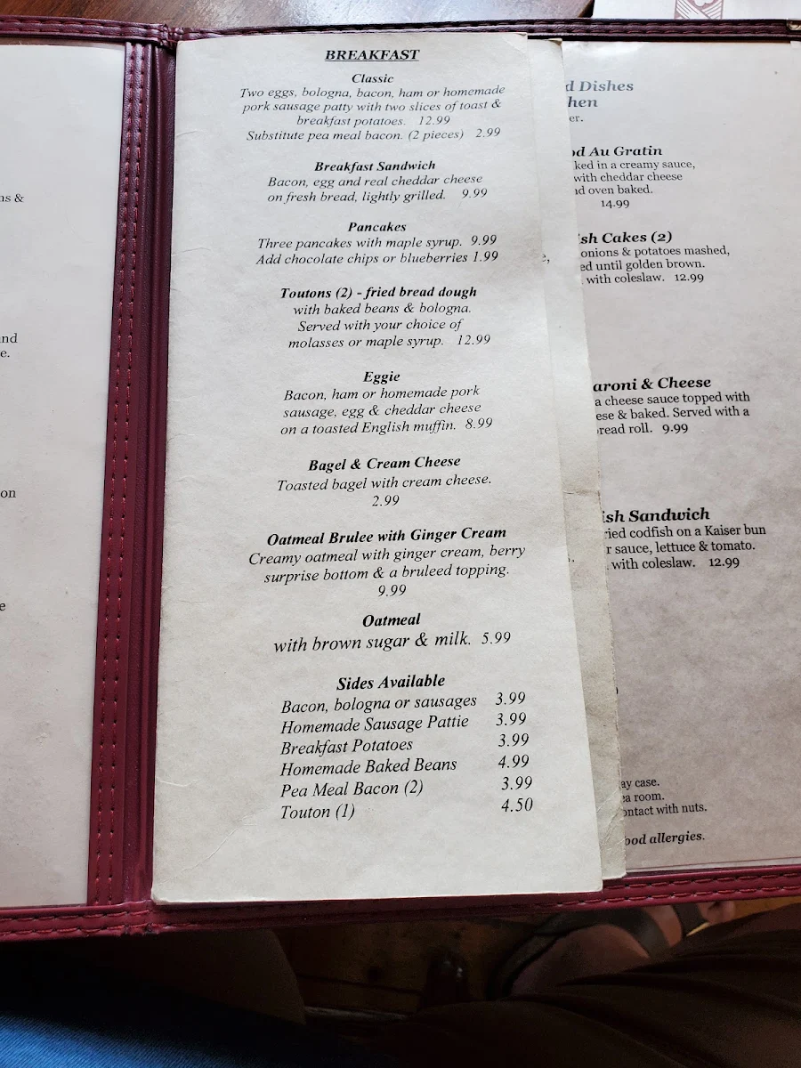 Menu, Mifflin's Tea Room