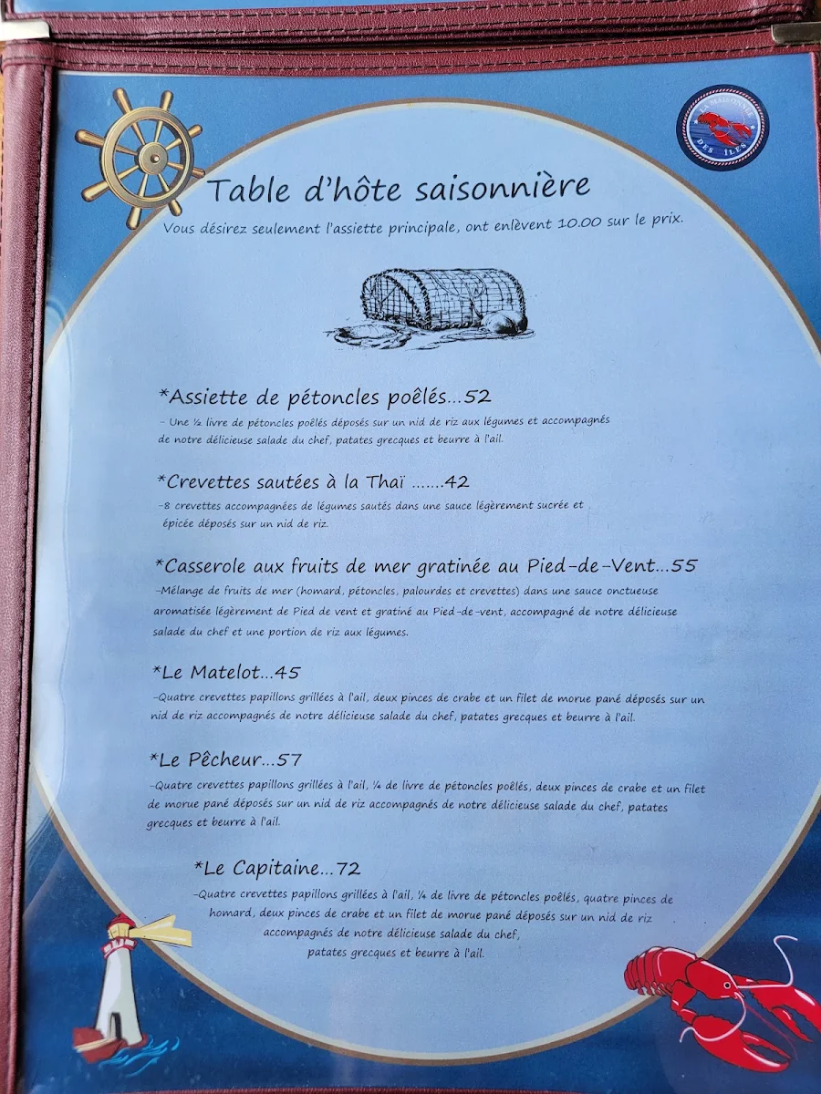 Menu, Maisonnee des Iles