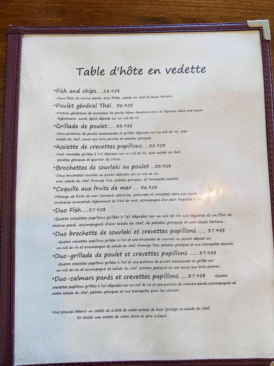 Menu, Maisonnee des Iles