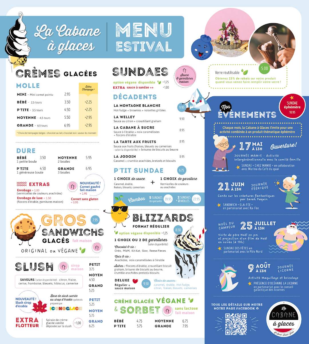 Menu, La Cabane à Glaces
