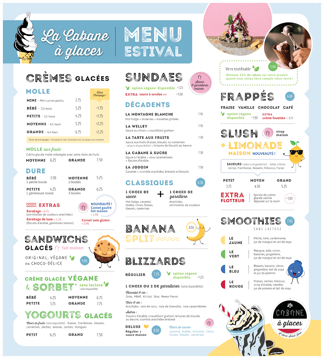 Menu, La Cabane à Glaces