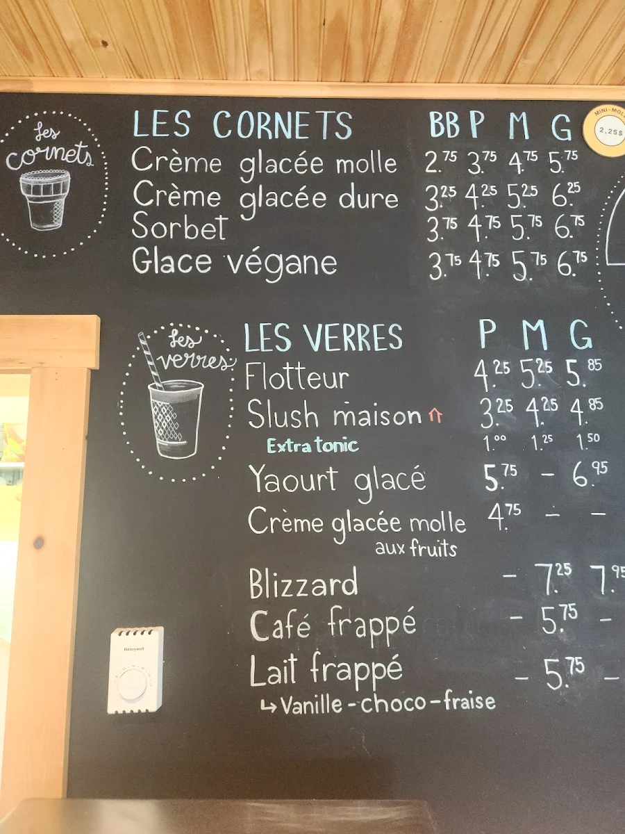 Menu, La Cabane à Glaces