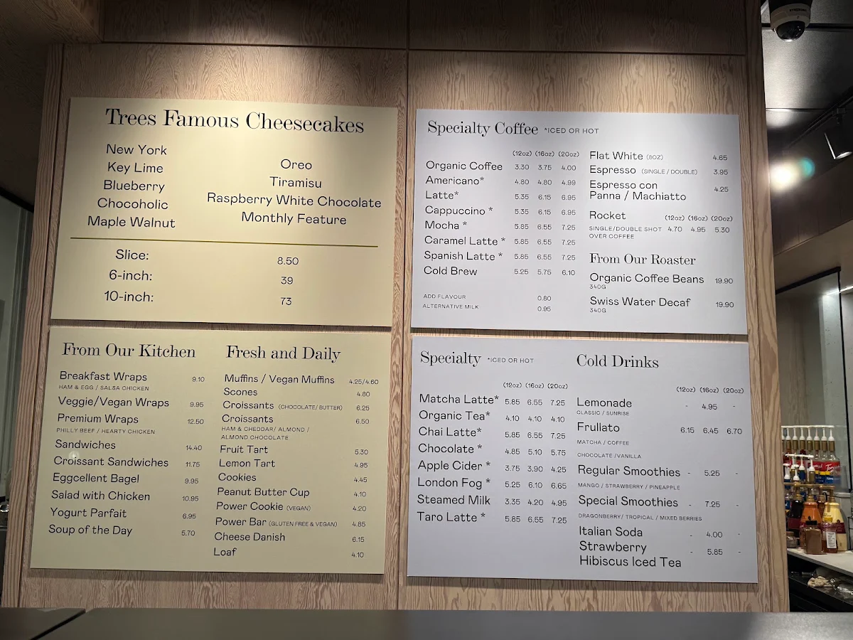 Menu, Trees Organic Coffee University Dr