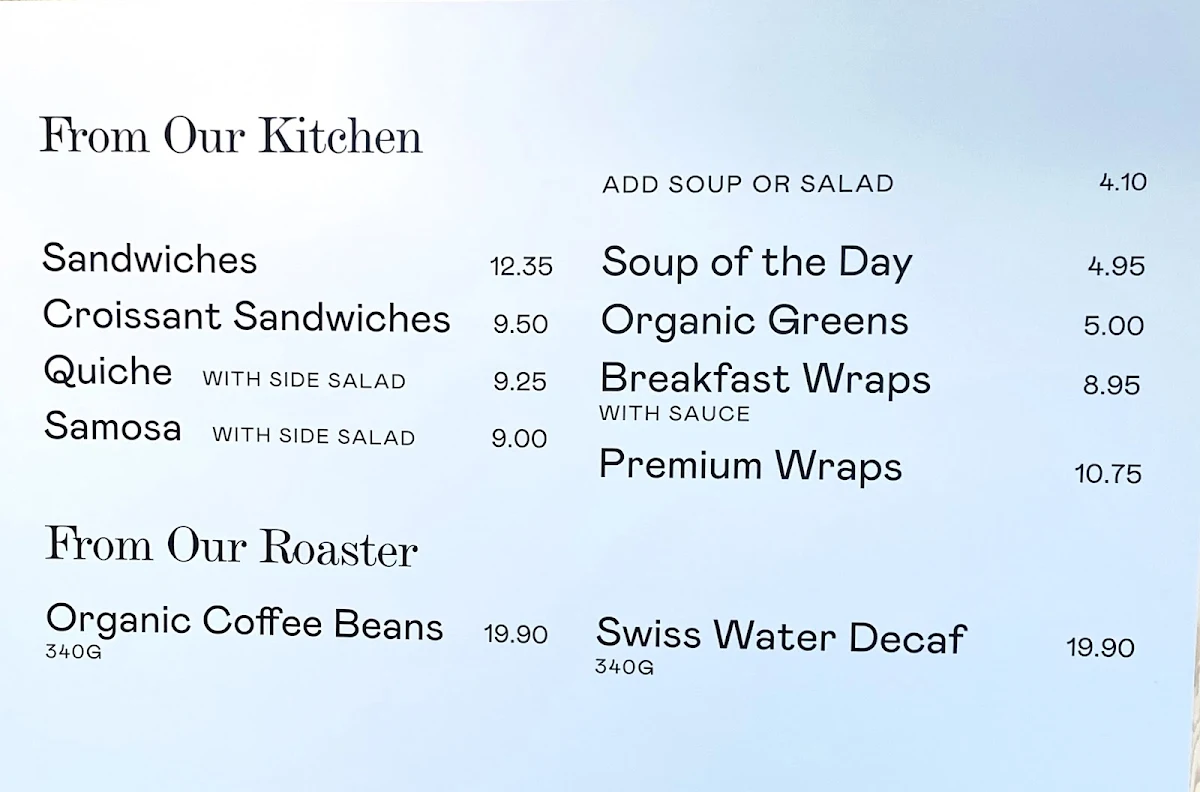 Menu, Trees Organic Coffee University Dr