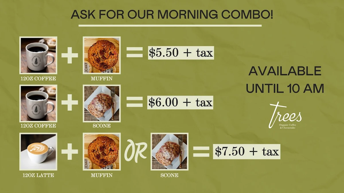 Menu, Trees Organic Coffee University Dr