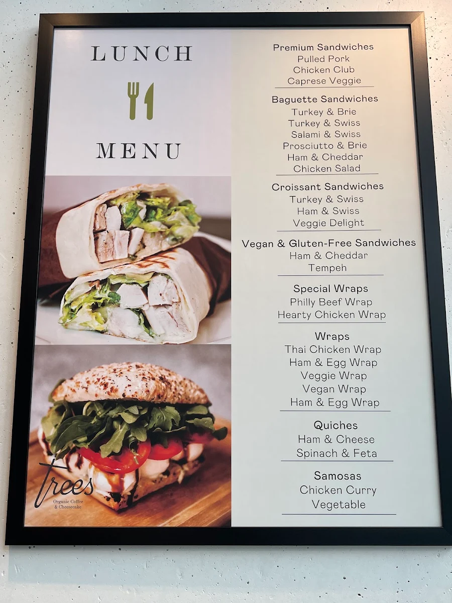 Menu, Trees Organic Coffee University Dr
