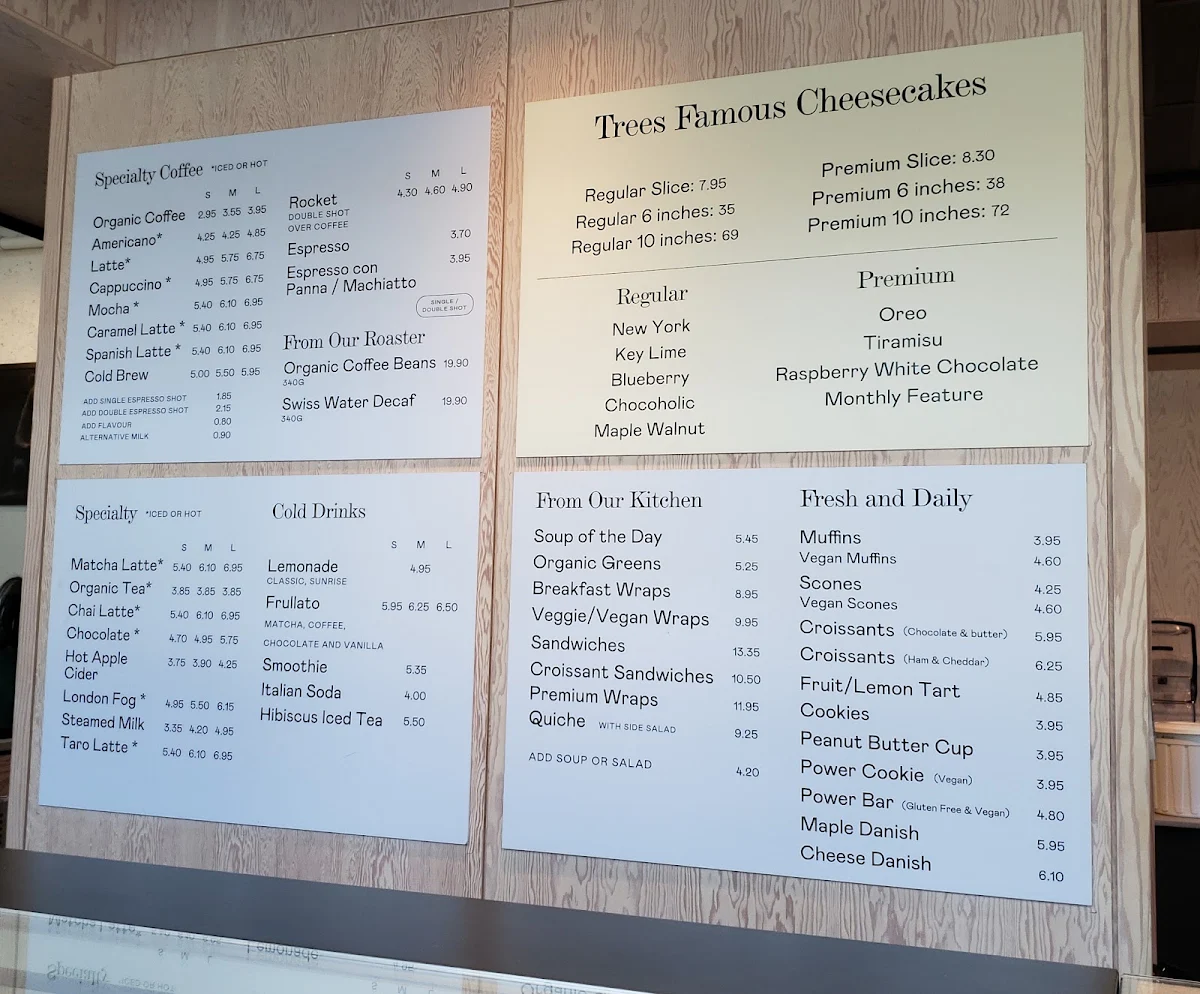 Menu, Trees Organic Coffee University Dr