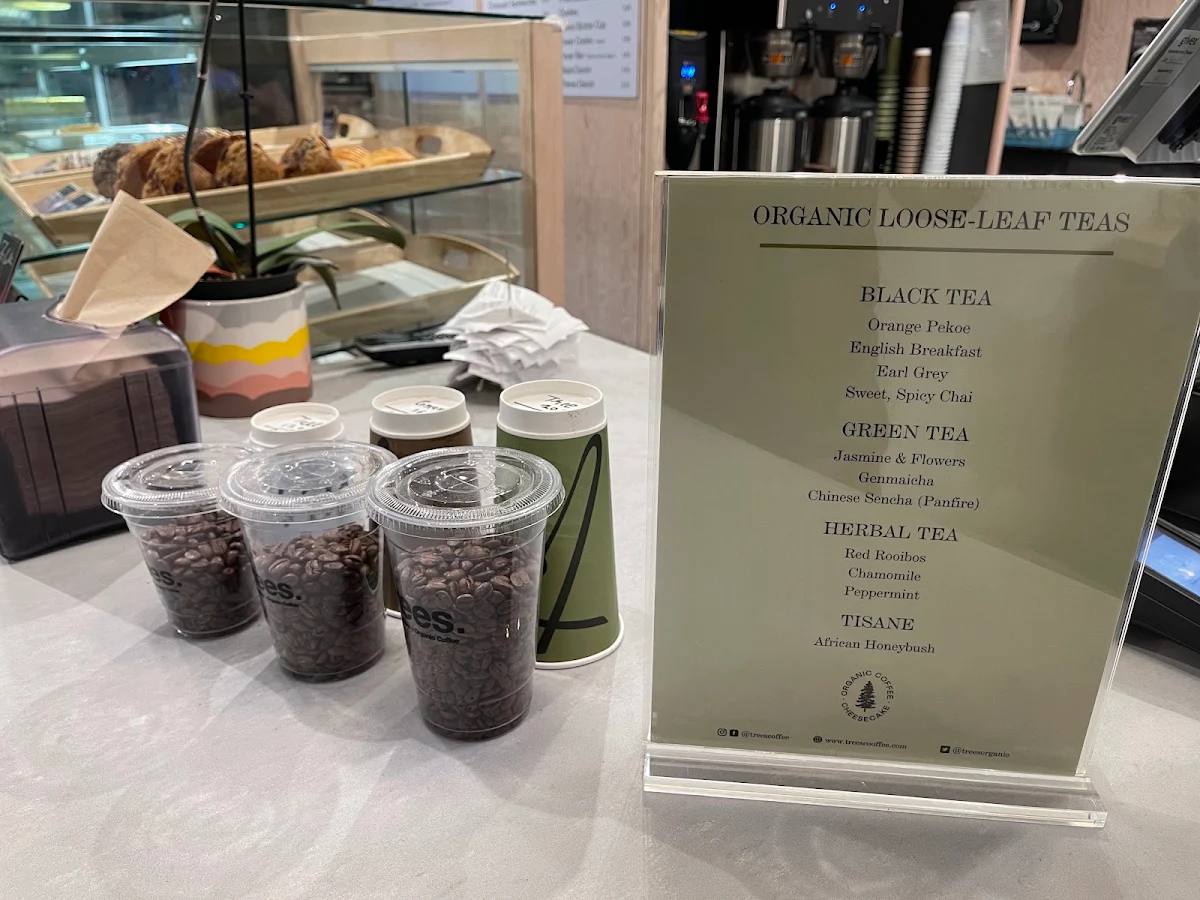 Menu, Trees Organic Coffee University Dr