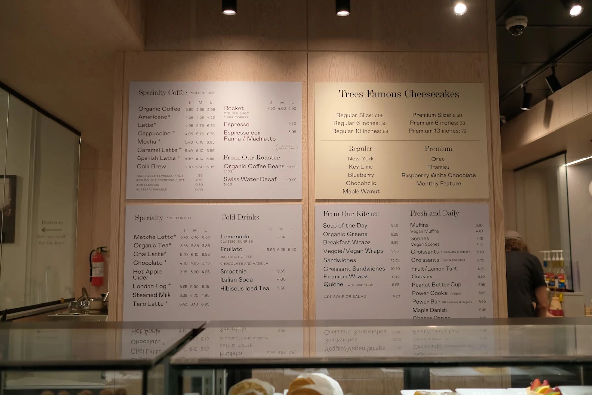 Menu, Trees Organic Coffee University Dr