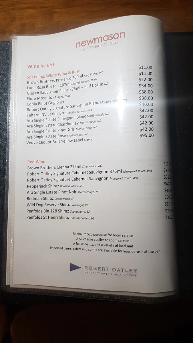 Menu, Newmason Eat Drink Relax