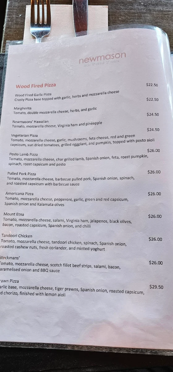 Menu, Newmason Eat Drink Relax
