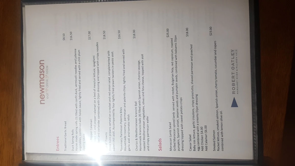 Menu, Newmason Eat Drink Relax