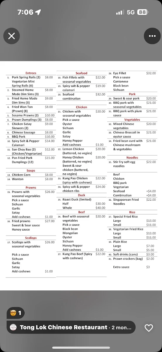 Menu, Tong Lok