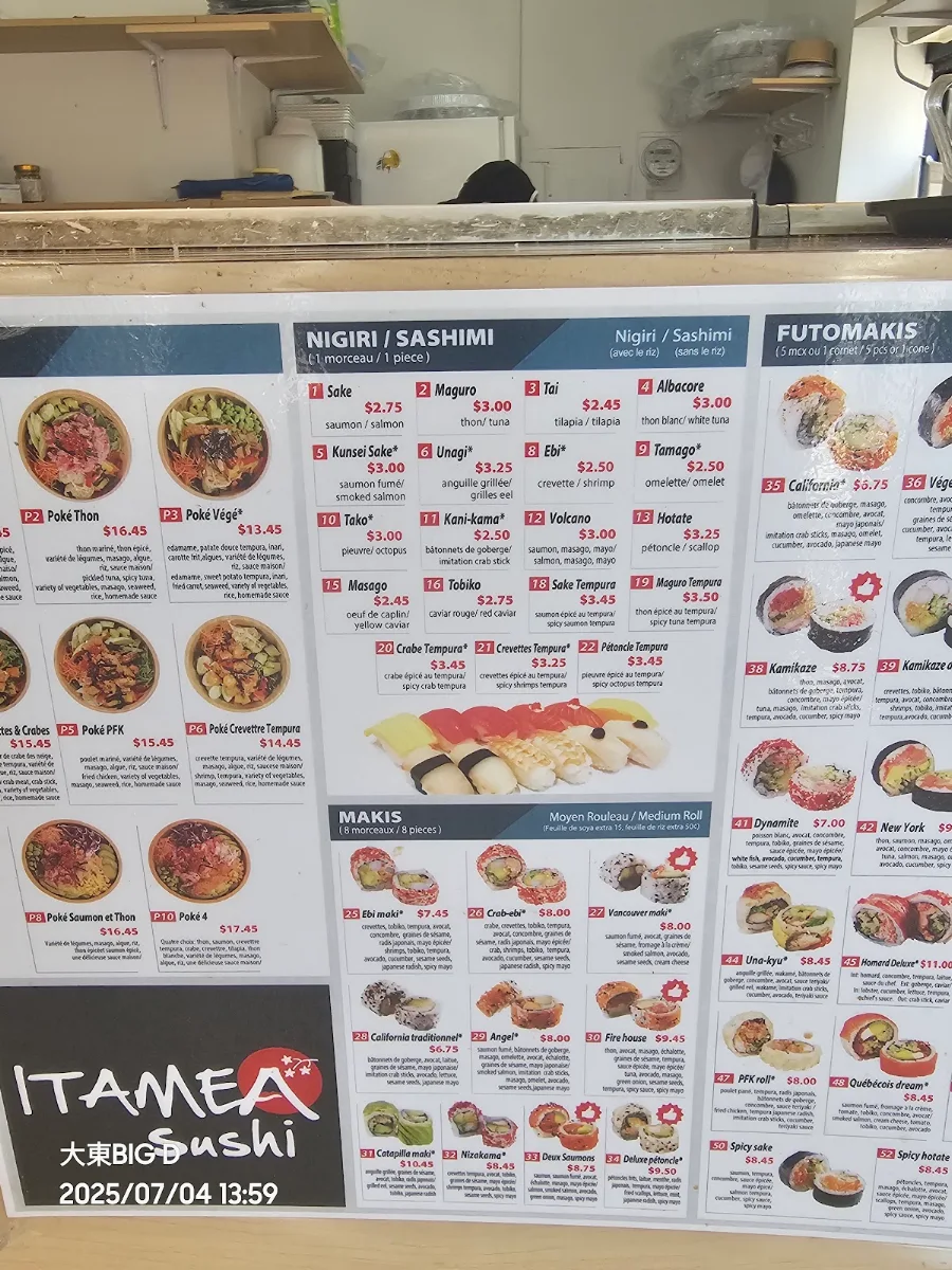 Menu, Itamea sushi