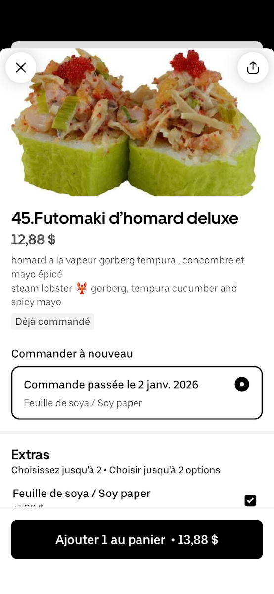 Menu, Itamea sushi