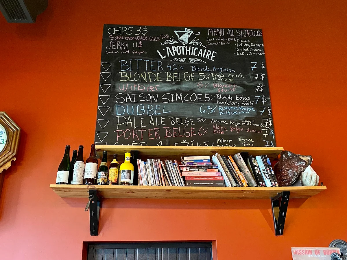 Menu, L'Apothicaire - Brasserie Artisanale