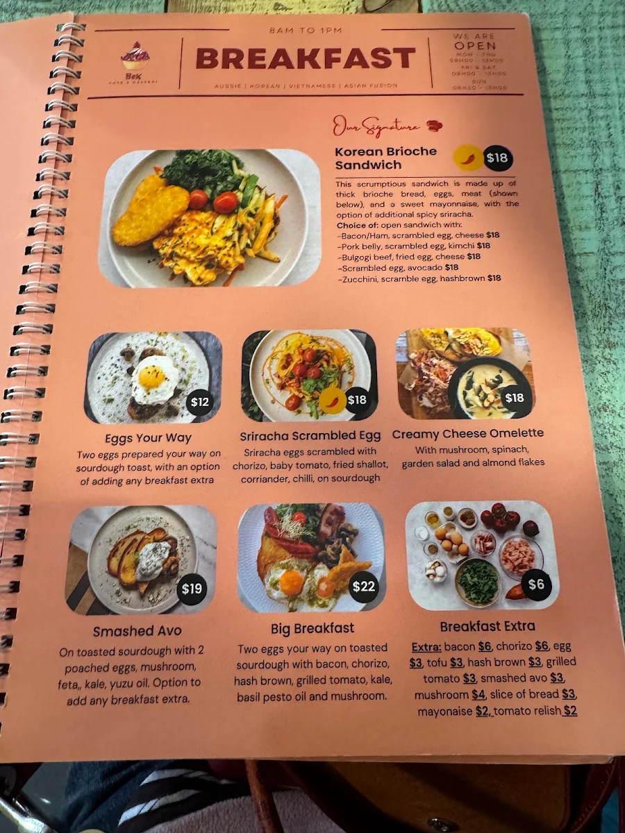 Menu, Bek Cafe Restaurant and Dessert Maribyrnong