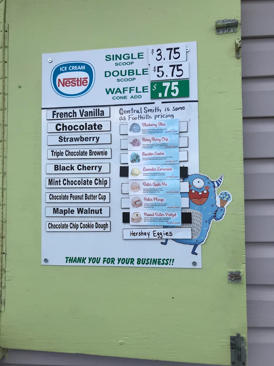 Menu, Granny Grays Hard Ice Cream