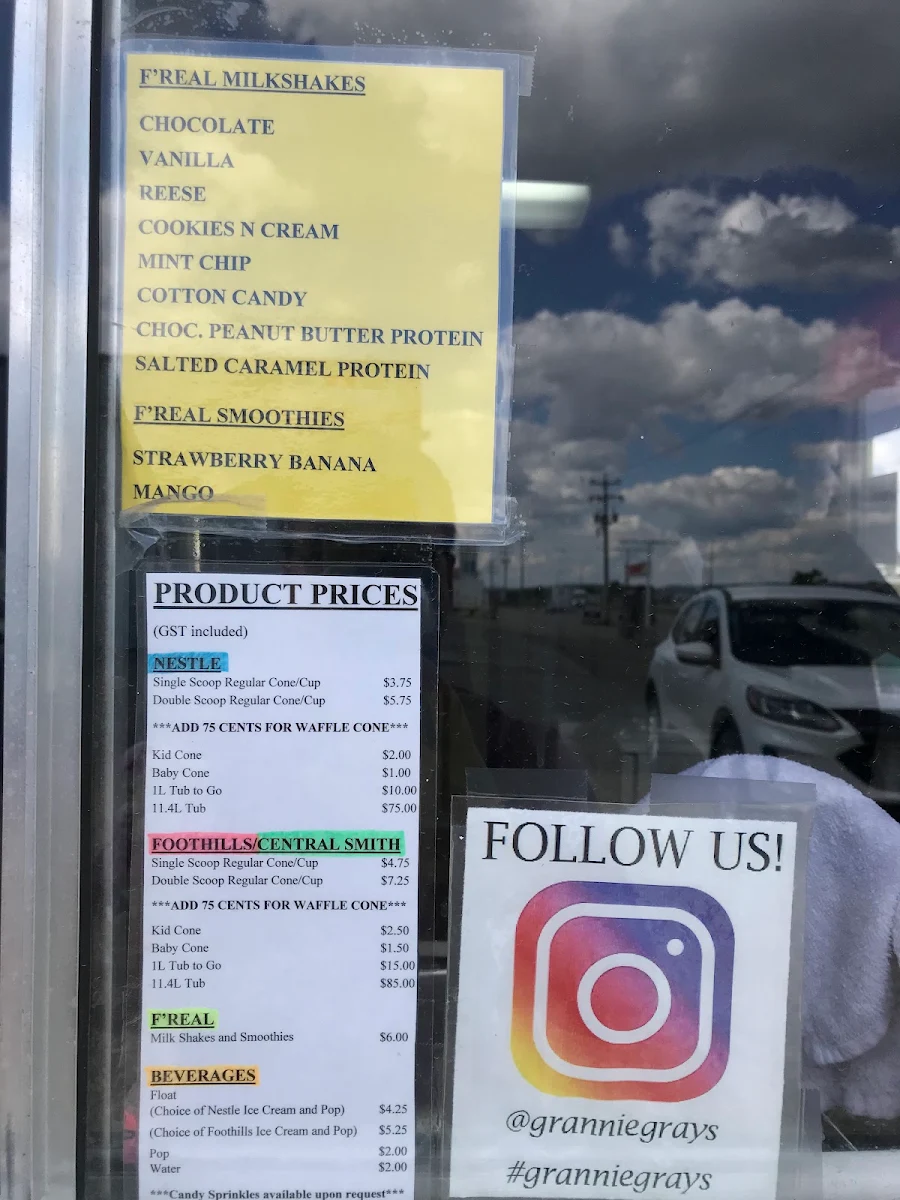 Menu, Granny Grays Hard Ice Cream