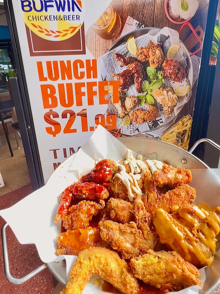 Food & drink, BUFWIN —chicken buffet & beer. Halal food