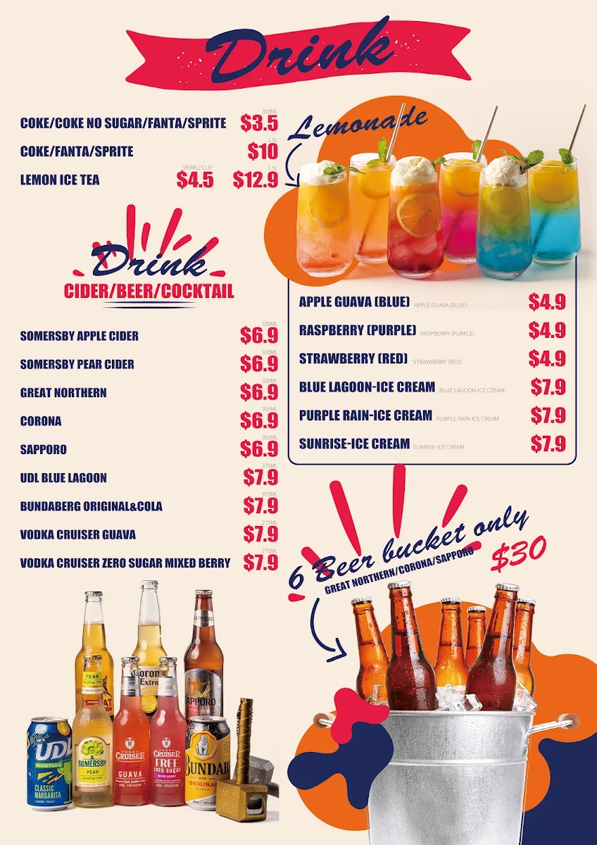Menu, BUFWIN —chicken buffet & beer. Halal food