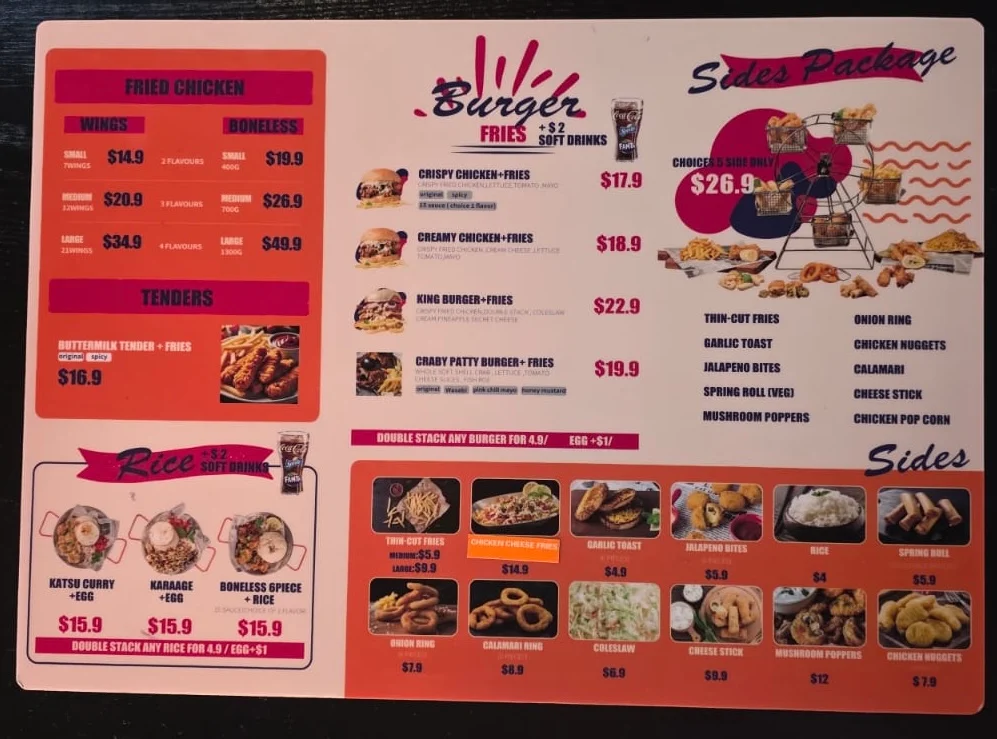 Menu, BUFWIN —chicken buffet & beer. Halal food