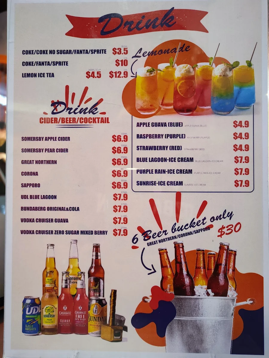 Menu, BUFWIN —chicken buffet & beer. Halal food