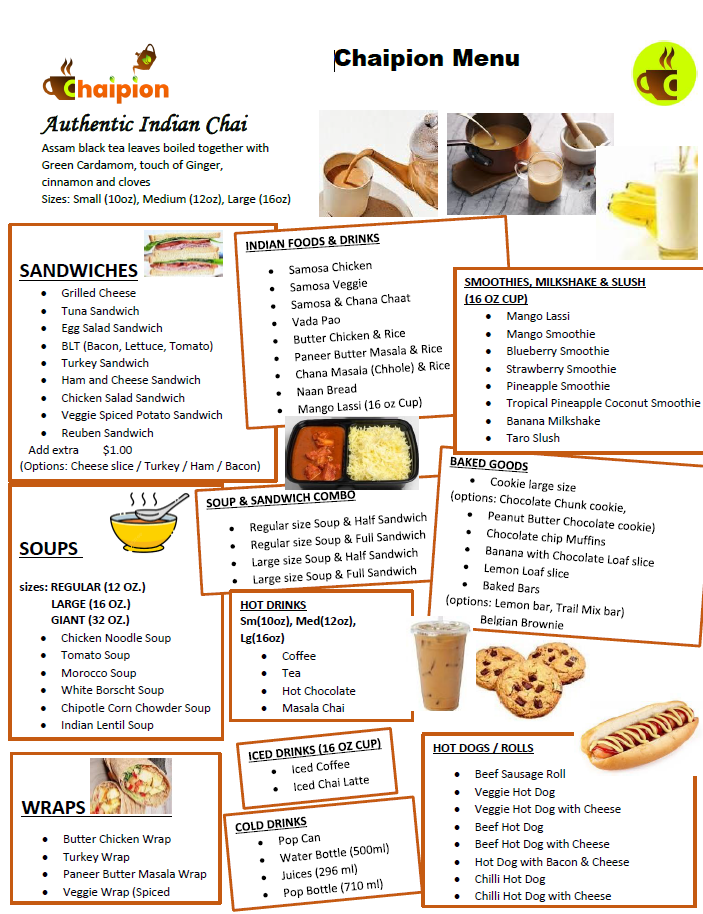 Menu, Chaipion Cafe