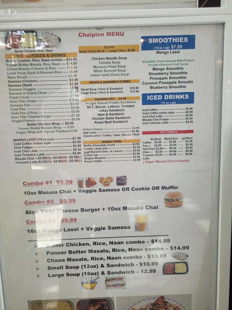 Menu, Chaipion Cafe
