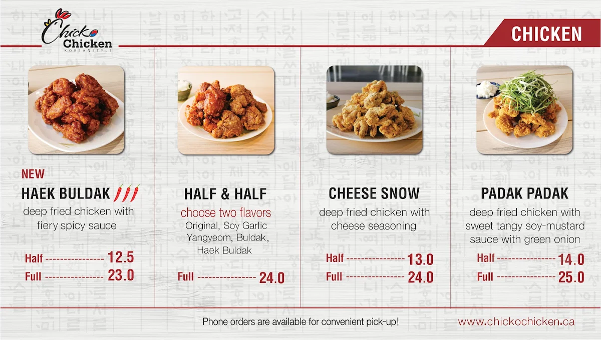 Menu, Chicko Chicken