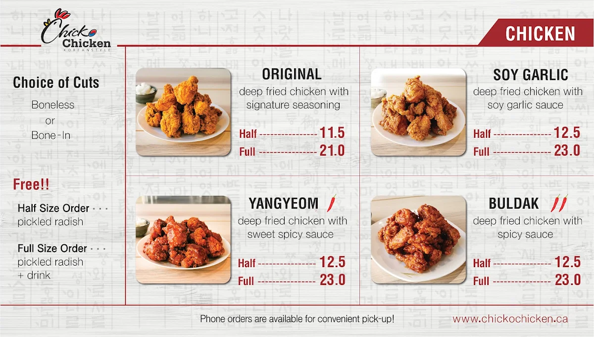 Menu, Chicko Chicken