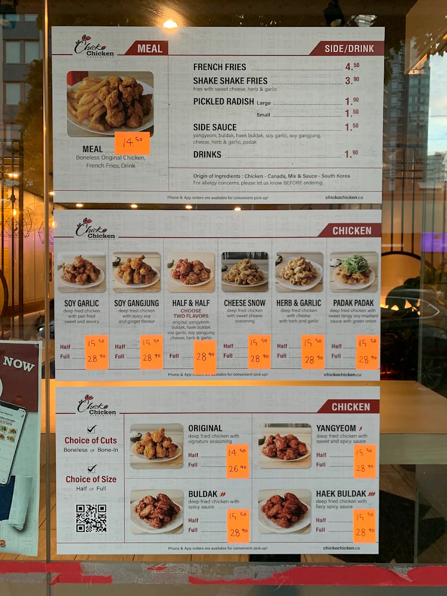 Menu, Chicko Chicken
