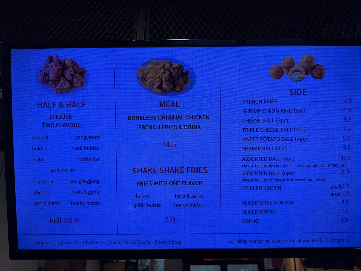 Menu, Chicko Chicken