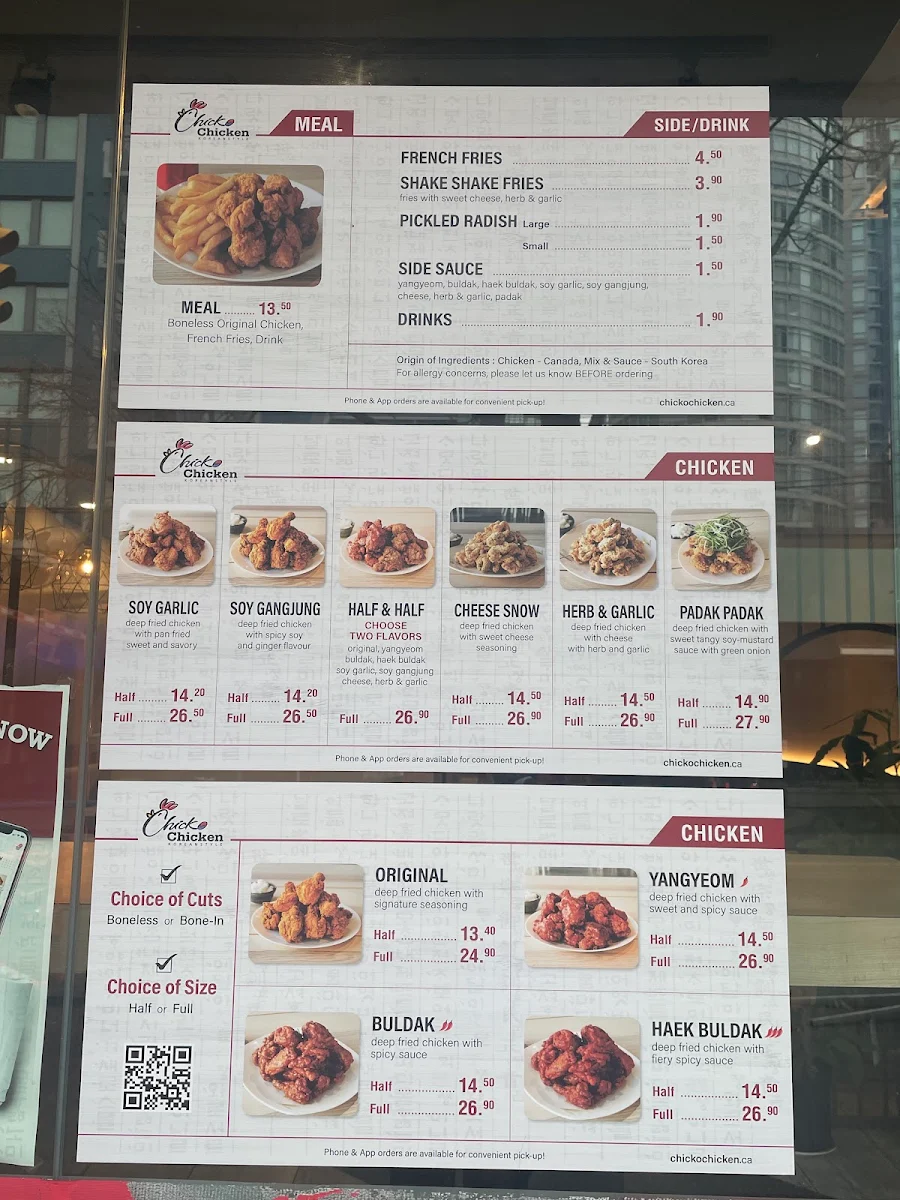 Menu, Chicko Chicken