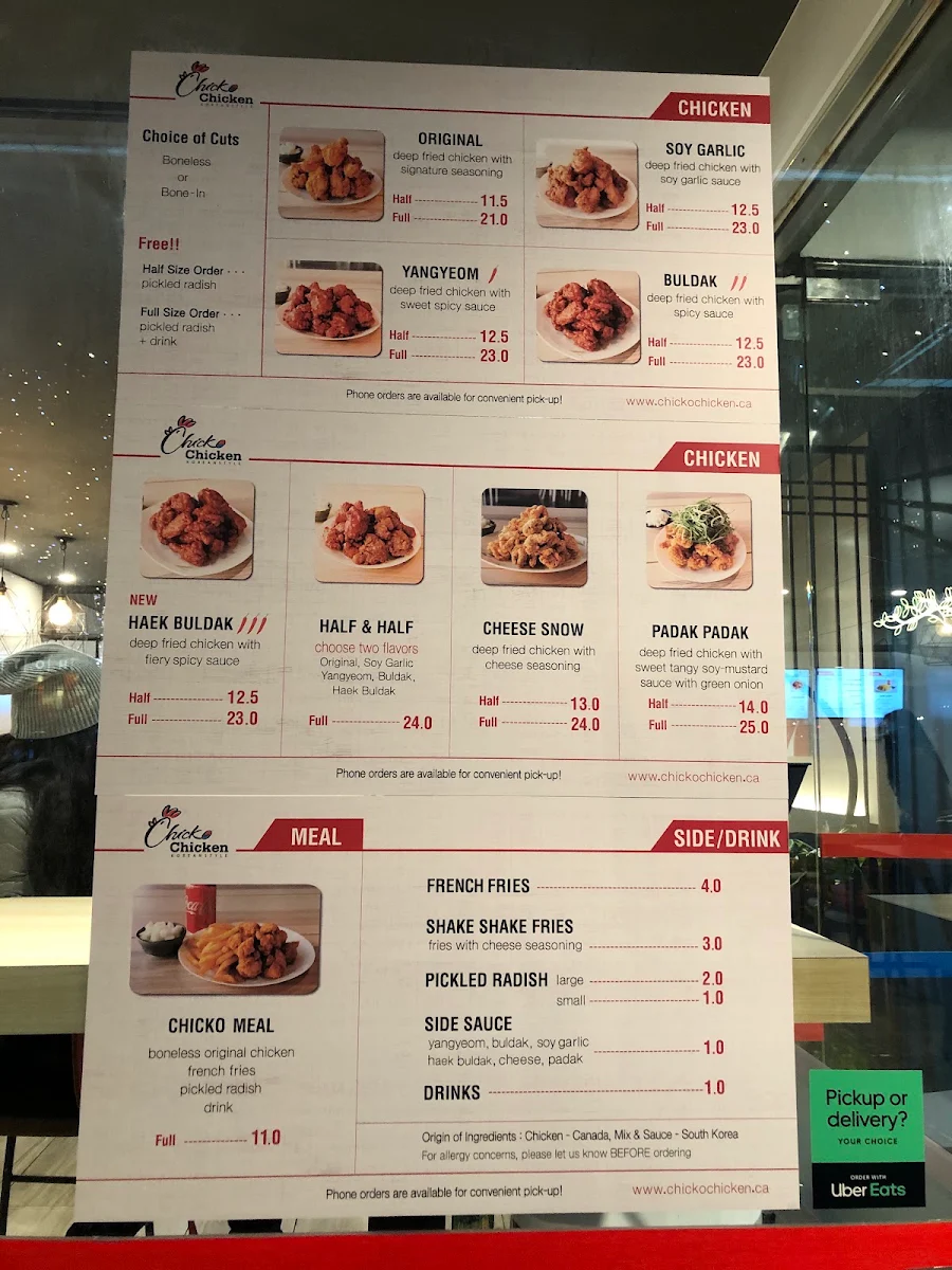 Menu, Chicko Chicken