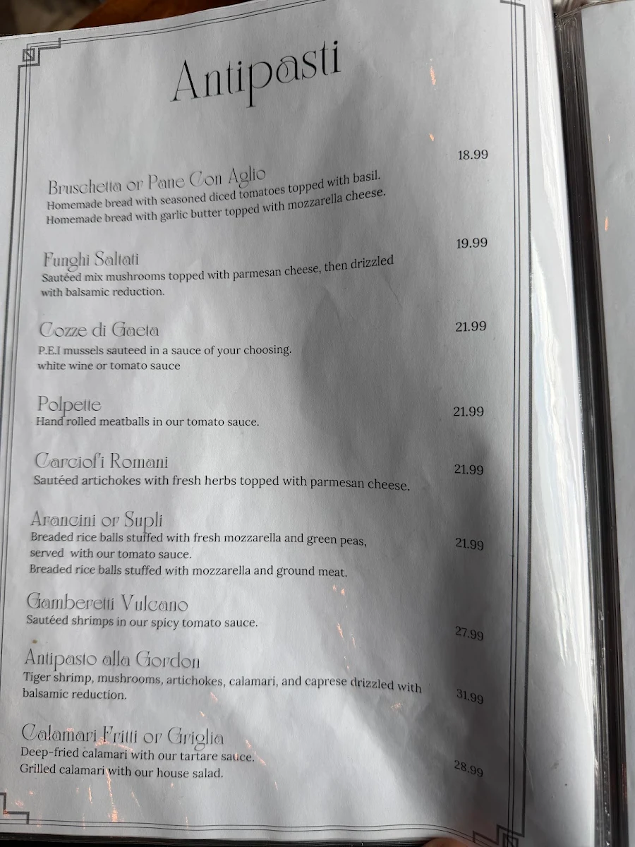 Menu, Vaticano Italian Restaurant Fort Erie