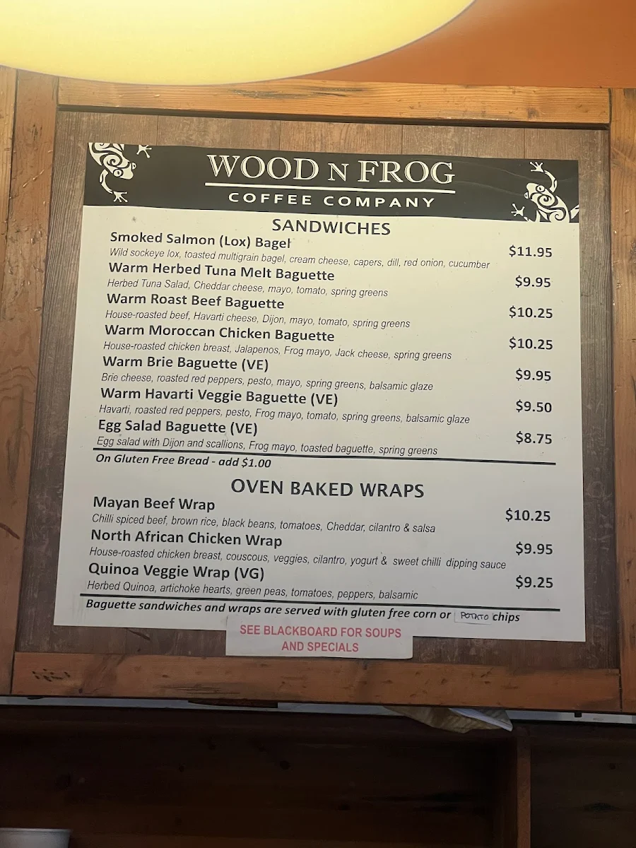 Menu, Wood N Frog Coffee Company