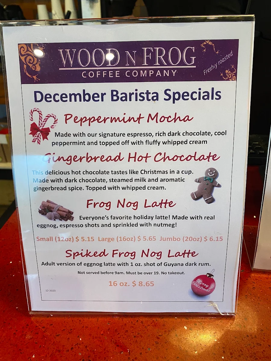 Menu, Wood N Frog Coffee Company